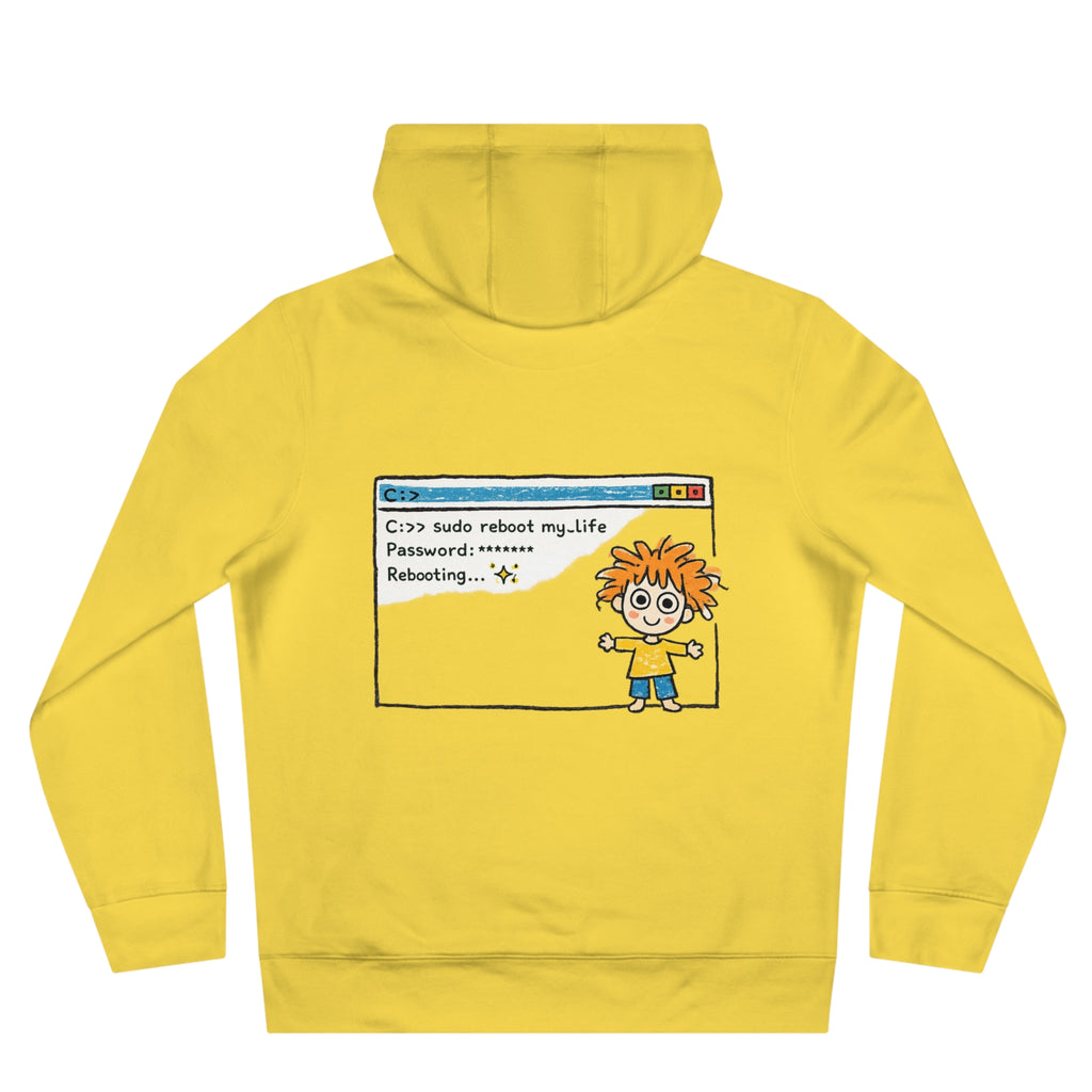 Reboot My Life cartoon popup Hoodie | Cute Kid character tech humor