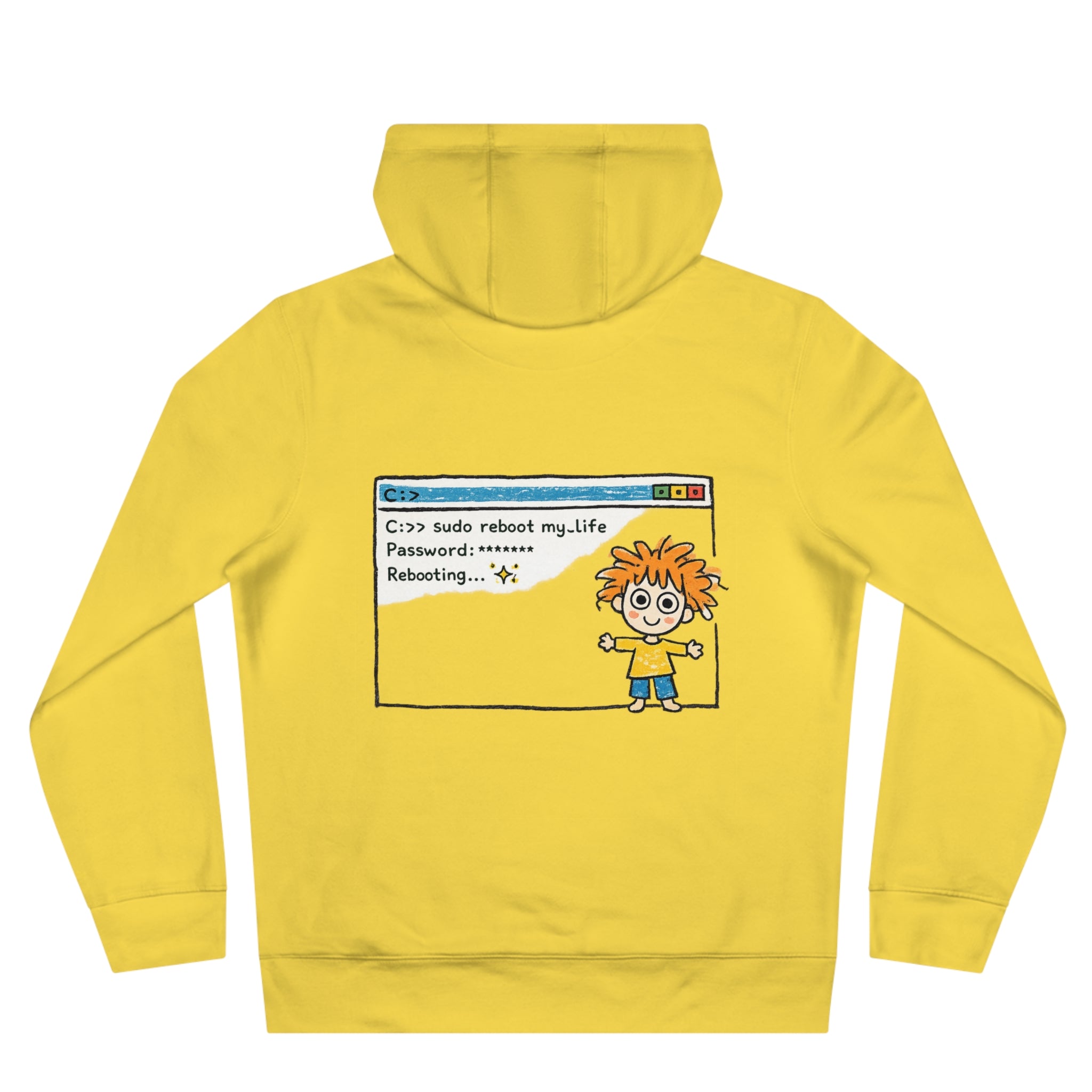 Reboot My Life cartoon popup Hoodie | Cute Kid character tech humor