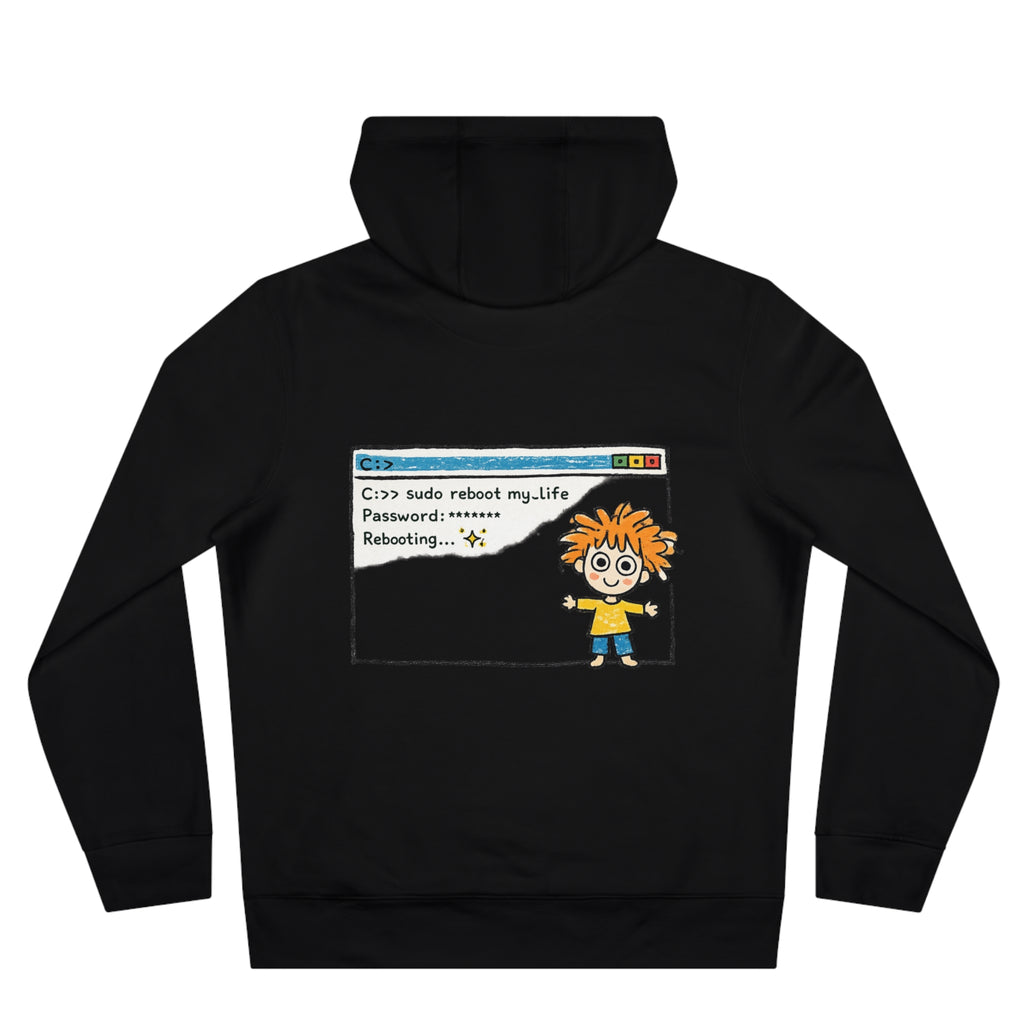 Reboot My Life cartoon popup Hoodie | Cute Kid character tech humor