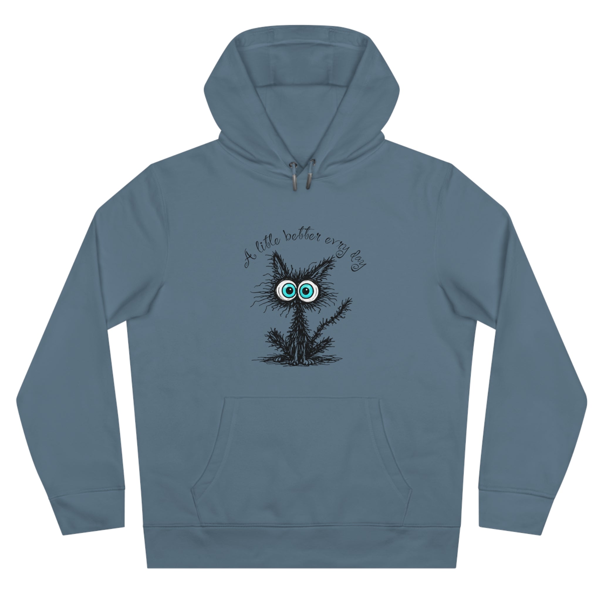 Blue Eyed Fuzzy Owl Illustration King Hooded Sweatshirt | Cute Owl Sketch Hoodie