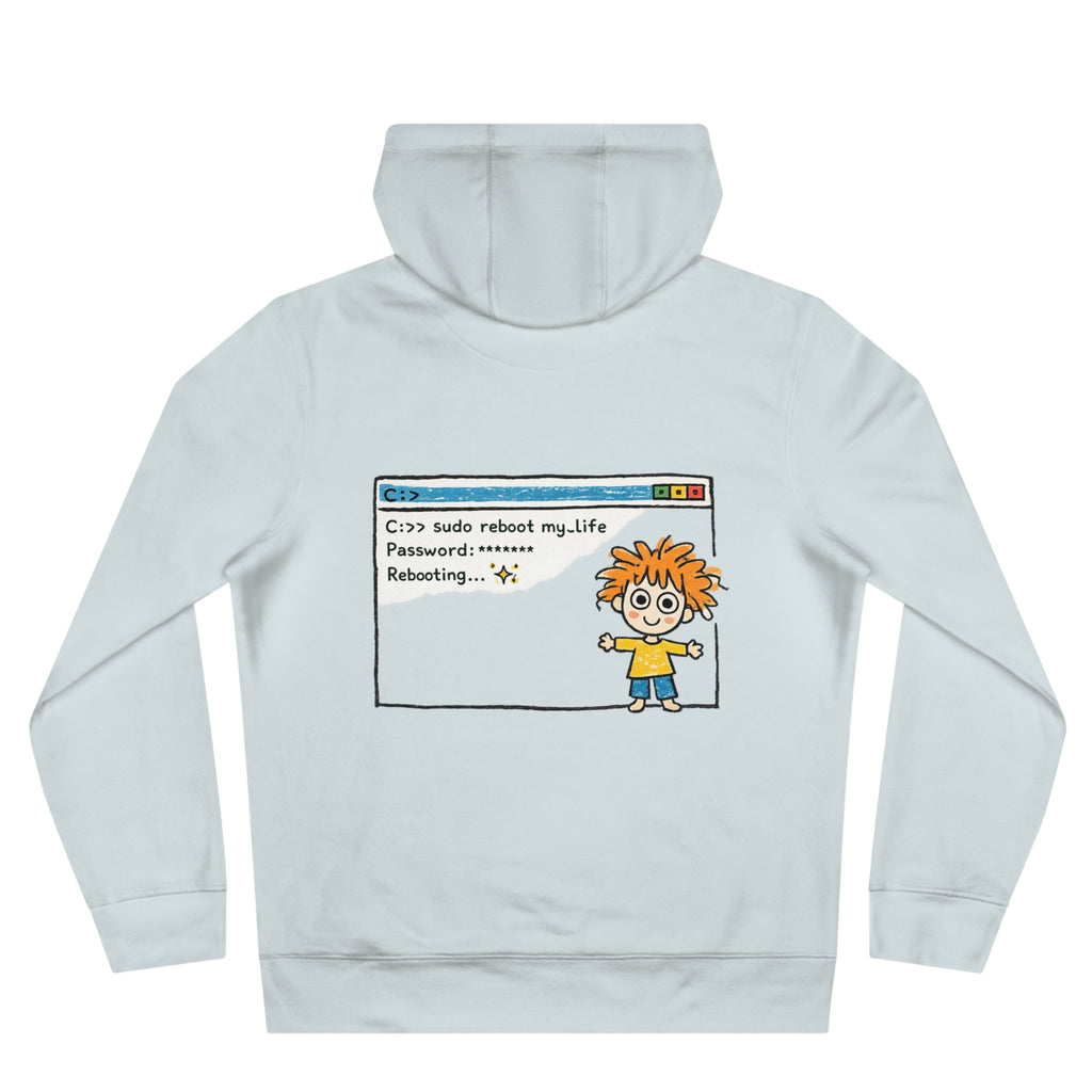 Reboot My Life cartoon popup Hoodie | Cute Kid character tech humor