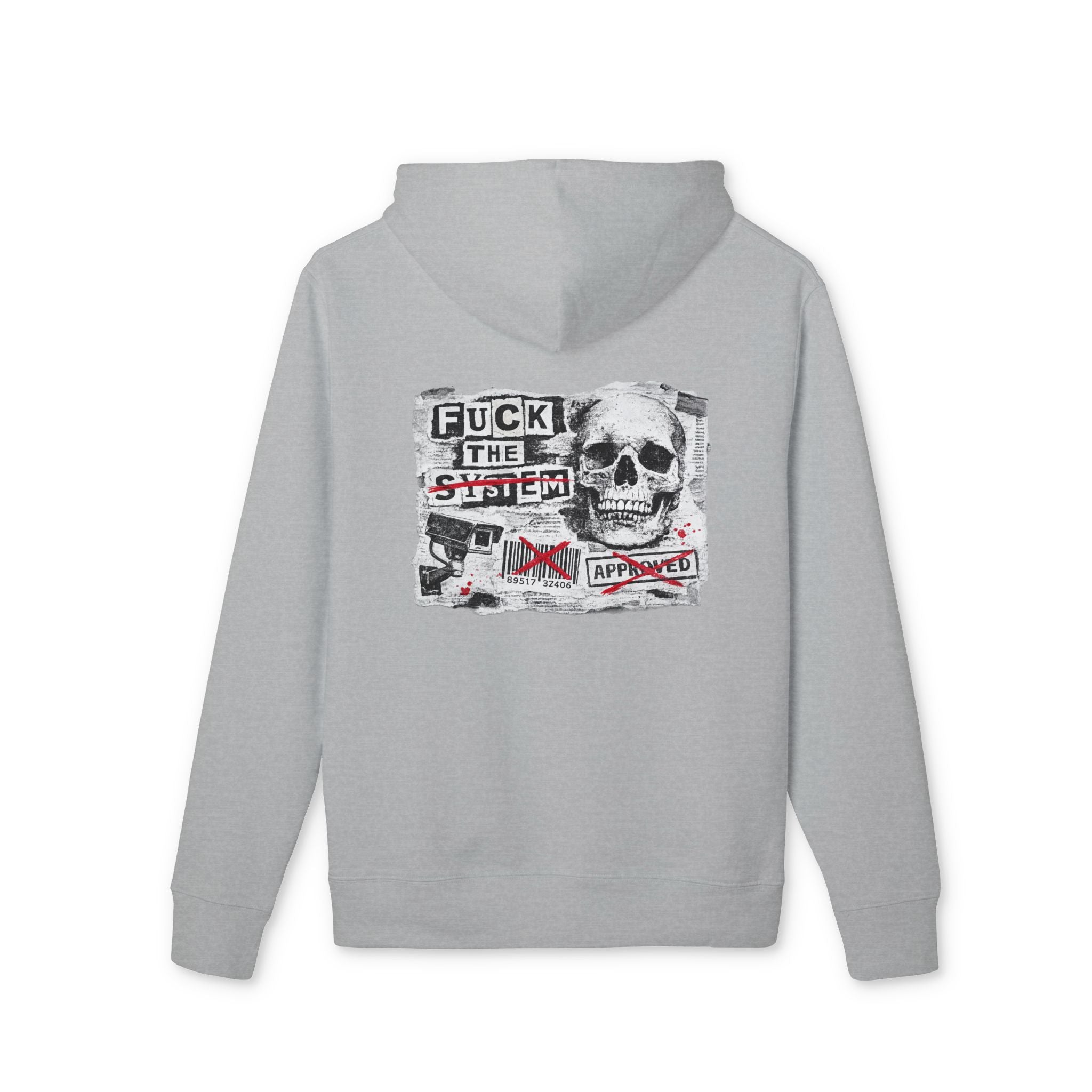 Skull Punk Collage Hoodie | BE FREE front, graphic back