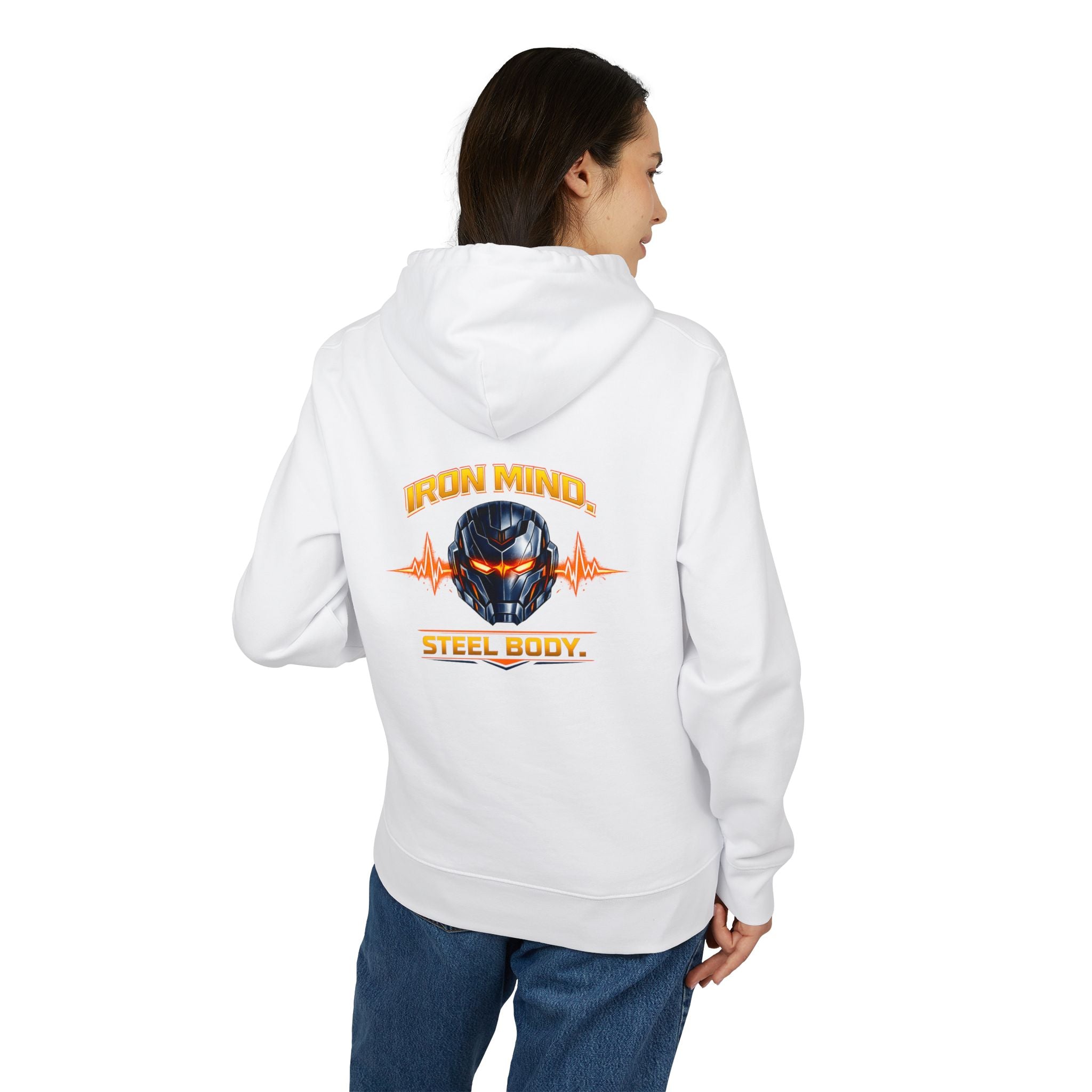 Iron Mind Steel Body helmet design Hoodie | Cyber warrior, orange heartbeat