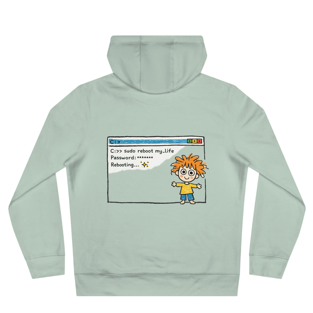 Reboot My Life cartoon popup Hoodie | Cute Kid character tech humor