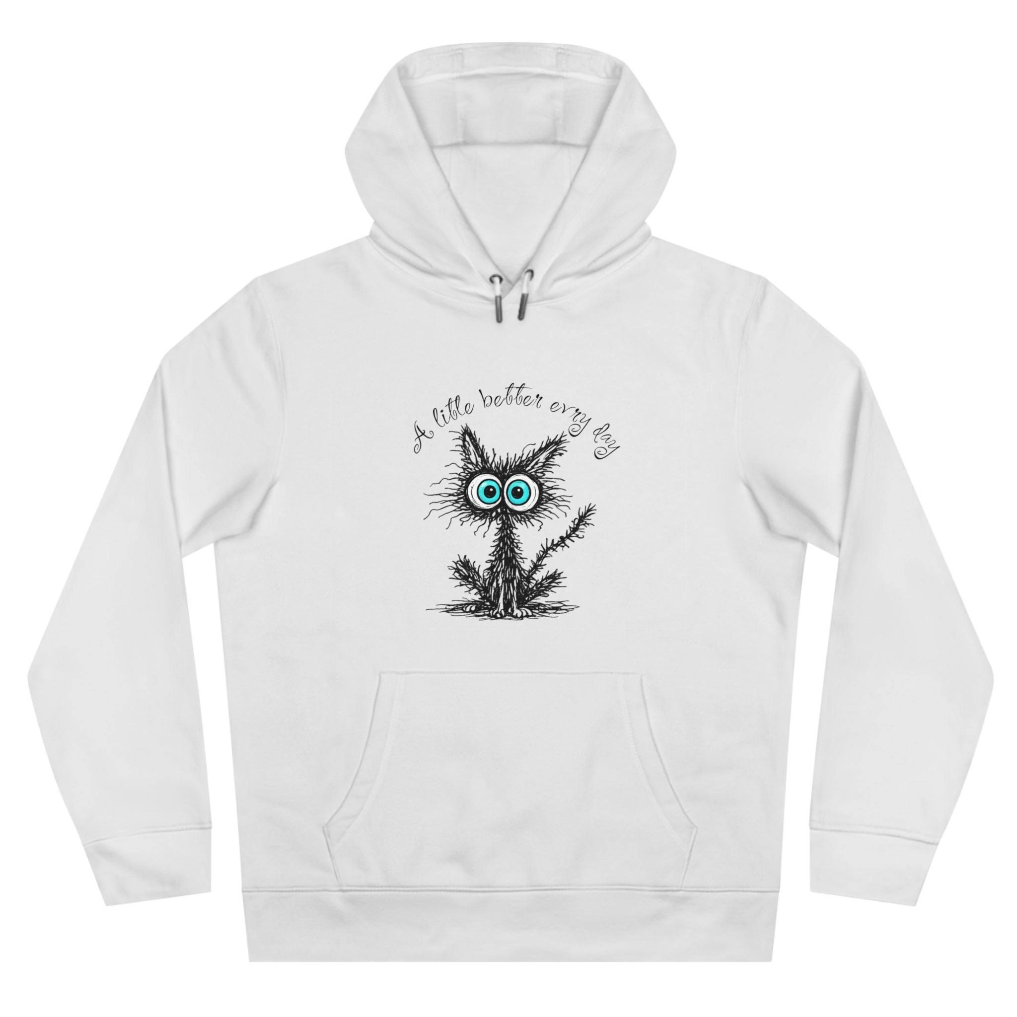 Blue Eyed Fuzzy Owl Illustration King Hooded Sweatshirt | Cute Owl Sketch Hoodie