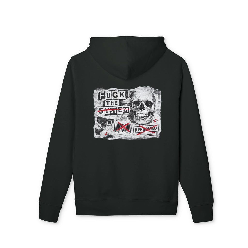 Skull Punk Collage Hoodie | BE FREE front, graphic back